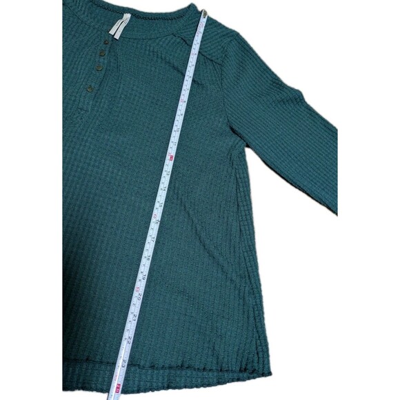 Anthropologie Henley Top Long Sleeve Waffle Knit top Turquoise/Tesl Size Large - Picture 6 of 7